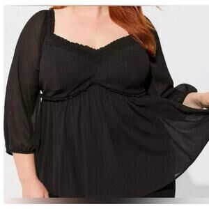 Torrid Black Sparkle Pinstripe Babydoll Chiffon Tunic Blouse Sz 0= US 12/L Top